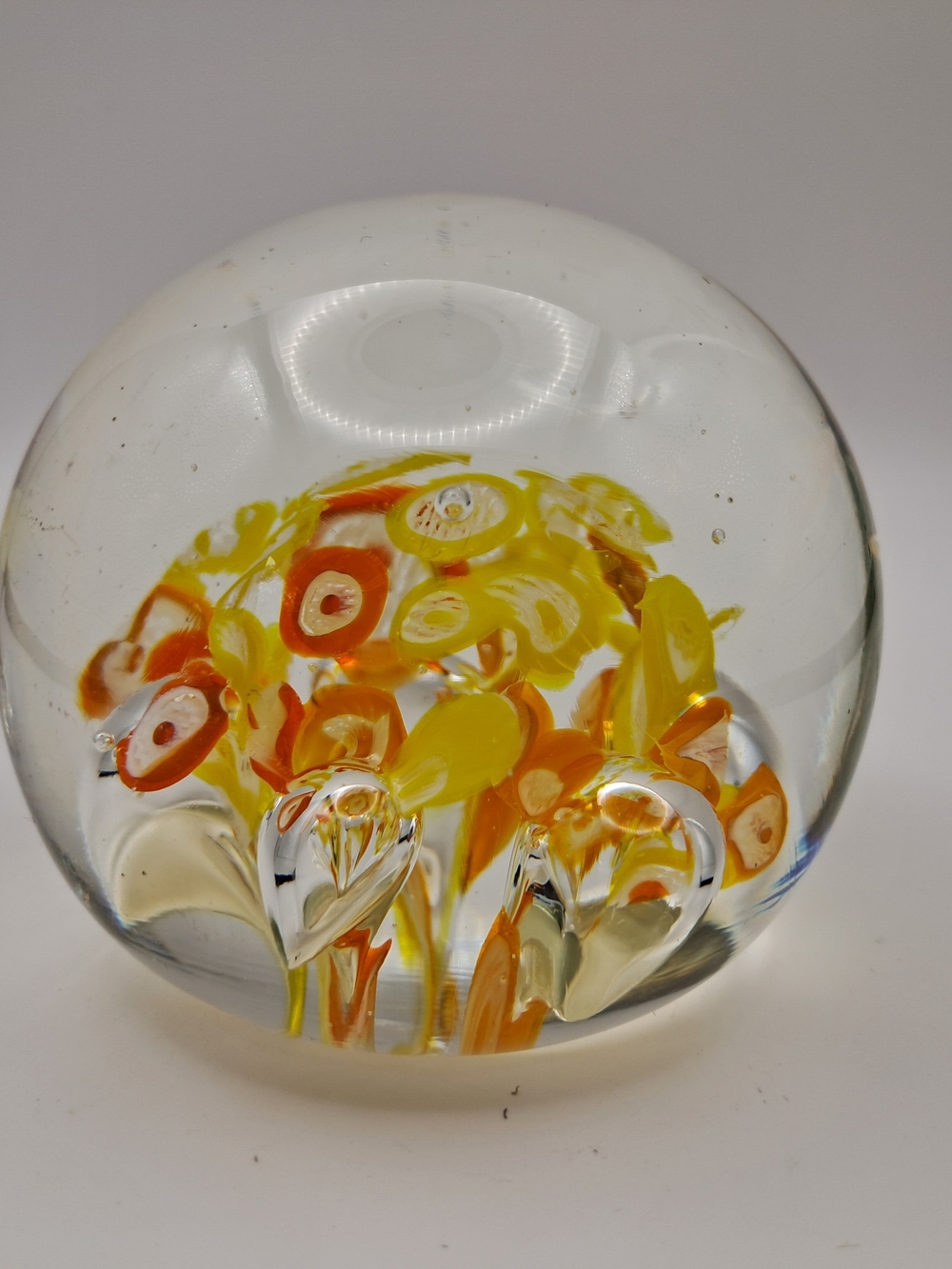 Vtg Norleans Japan Millefiori Art Glass Paperweight Orange Yellow Murano Style